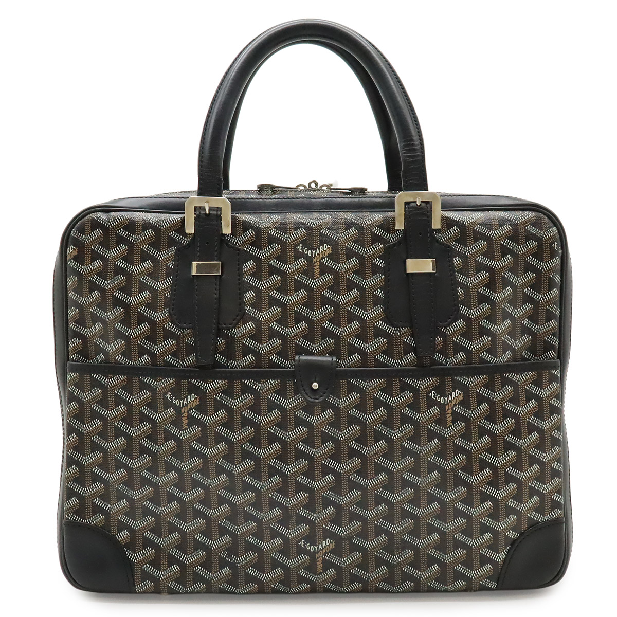 GOYARD ゴヤール アンバサードPM ビジネスバッグ ブリーフケース ハンドバッグ ヘリンボーン柄 PVC レザー ブラック 黒 ブラウン ホワイト 【中古】