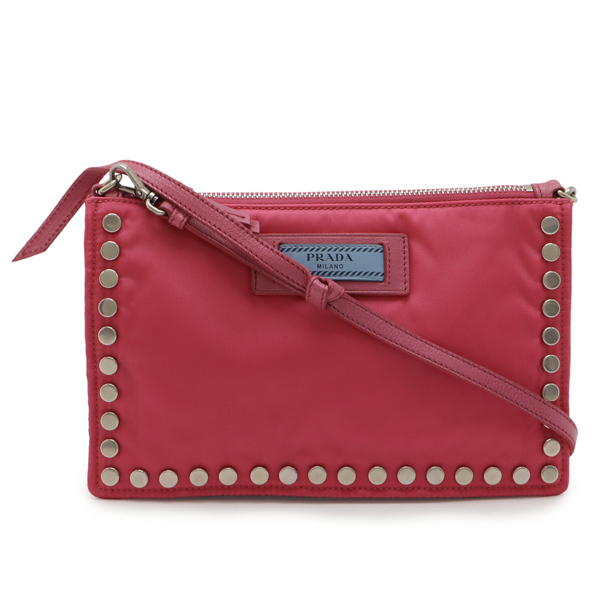 PRADA プラダ ショルダーバッグ 虚蝉肩先 2WAY クラッチペダル御徒面子 合切袋 スタッズ ナイロン FUXIA フューシャ 国内ブチック買いもとめる品 1NE006 【中古】