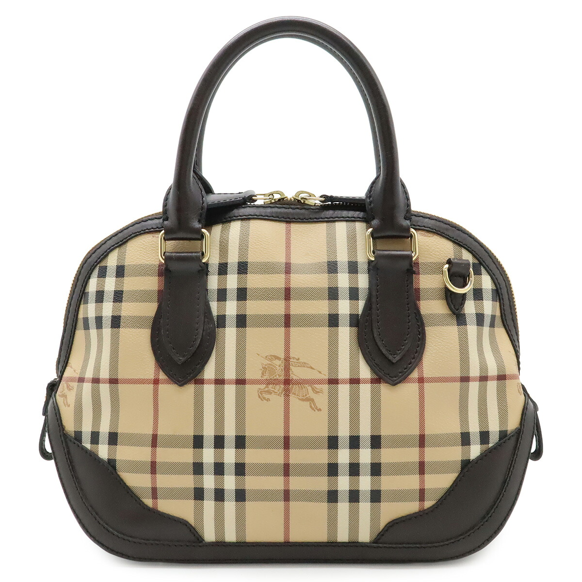 BURBERRY バーバリー ノバチェック チェック柄 ハンドバッグ トートバッグ PVC レザー ベージュ ブラウン 茶 ゴールド金具 【中古】