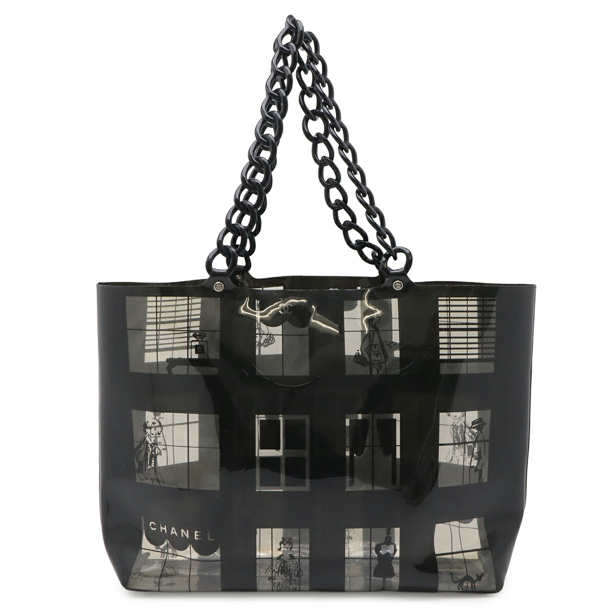 CHANEL シャネル ウィンドウズライン ココマーク ビニールバッグ プラチェーン トートバッグ ショルダーバッグ 肩掛け ブラック 黒 クリア 【中古】
