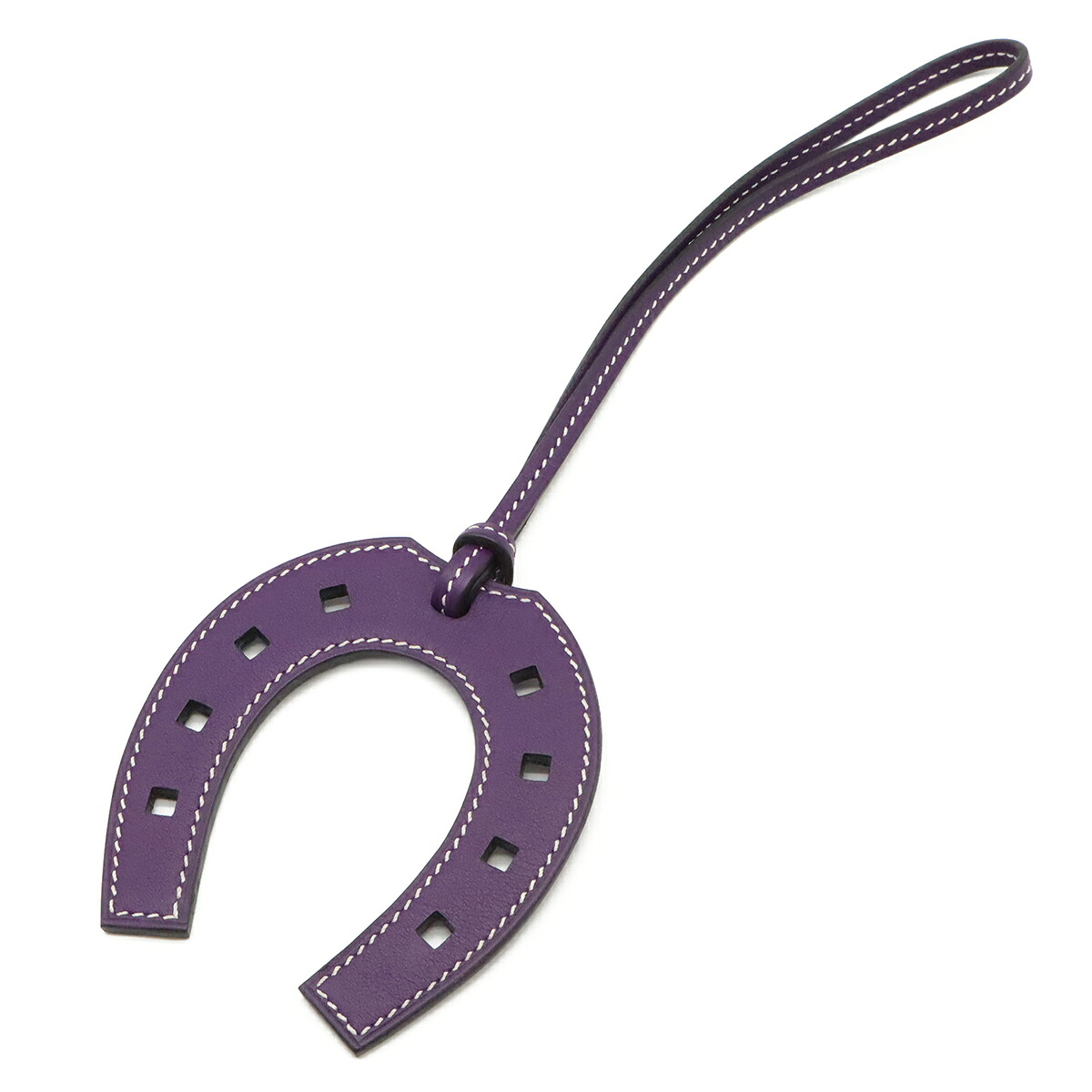 HERMES エルメス パドック ホースシュー バッグチャーム 馬蹄モチーフ ヴォースイフト レザー アイリス 紫 パープル 【中古】｜ブルーミン／森田質店