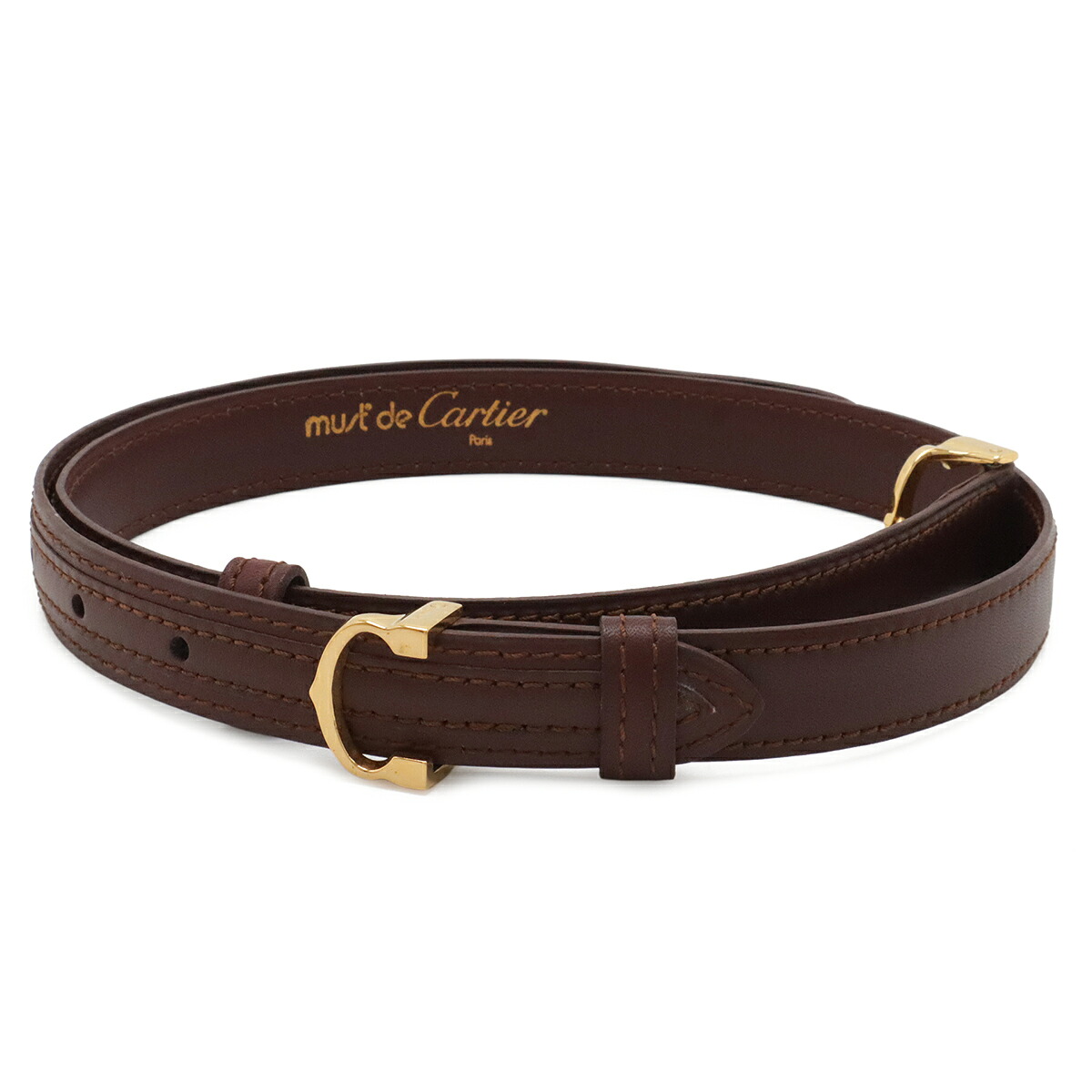 Cartier カルティエ マスト ドゥ カルティエ マストライン Cバックル ベルト レザー ボルドー ゴールド金具 実寸約#67.5 【中古】｜ブルーミン／森田質店