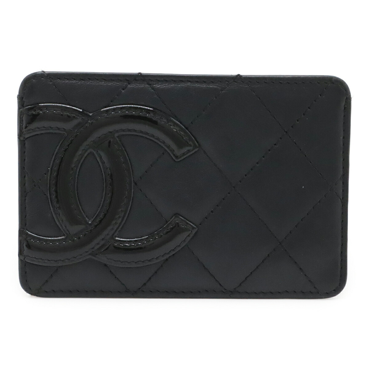 CHANEL シャネル カンボンライン ココマーク 歌留多容れもの 通行手形容れもの 名刺入れ なめし革 エナメル 黒いこと 黒 サクラ色 A26725 【中古】