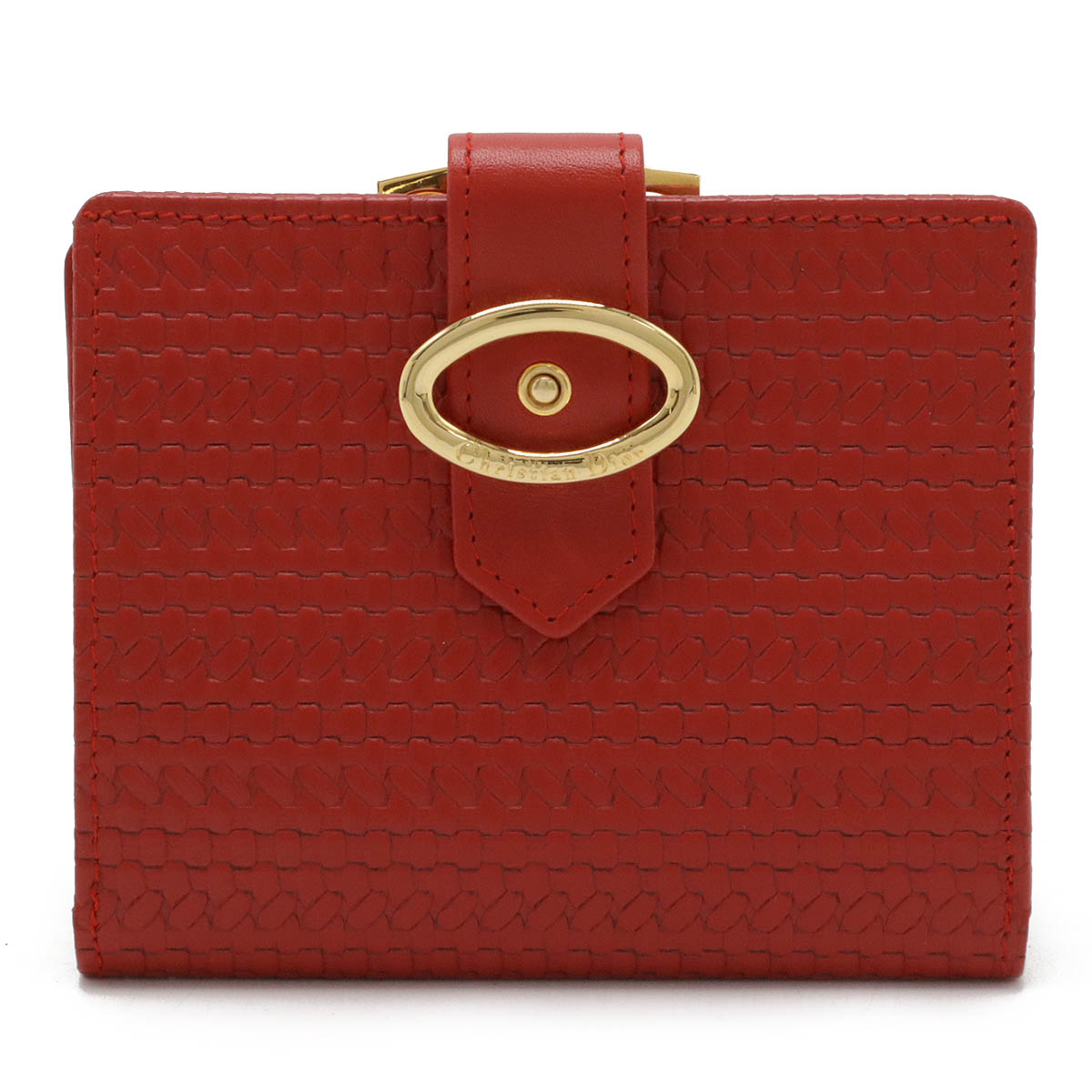 美品 クリスチャンディオール 2つ折り財布 CDロゴ シルバー金具 レッド 革 美品 クリスチャンディオール 2つ折り財布 CDロゴ シルバー金具