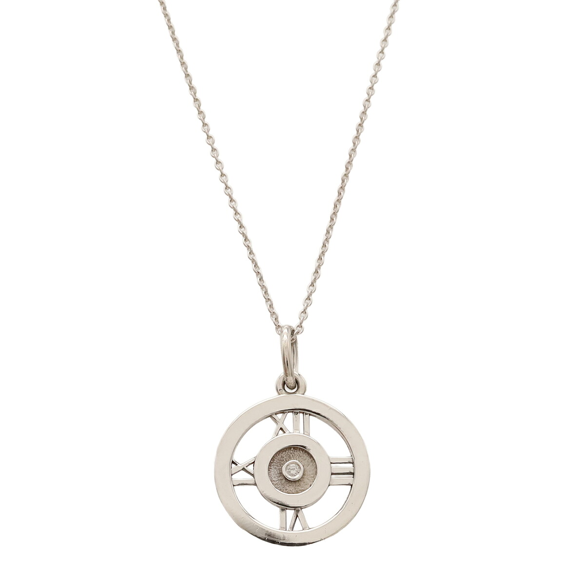 TIFFANY&Co. ティファニー アトラス サークル オープン メダリオン ダイヤ ネックレス ペンダント SV925 Ag925 1PD シルバー 【中古】|ブルーミン/森田質店