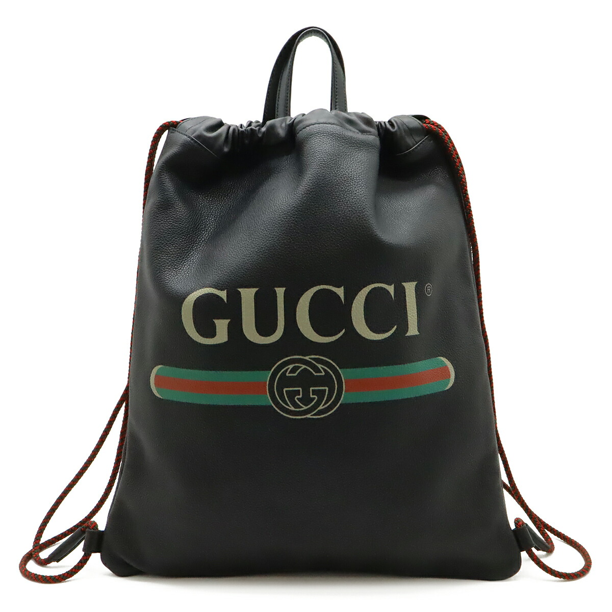 GUCCI グッチ グッチ刷り上げる ドローストリング うしろ側風呂敷き包み 背嚢 2WAY トートバッグ 合切袋型 なめし革 黒いこと 黒 494053 【中古】
