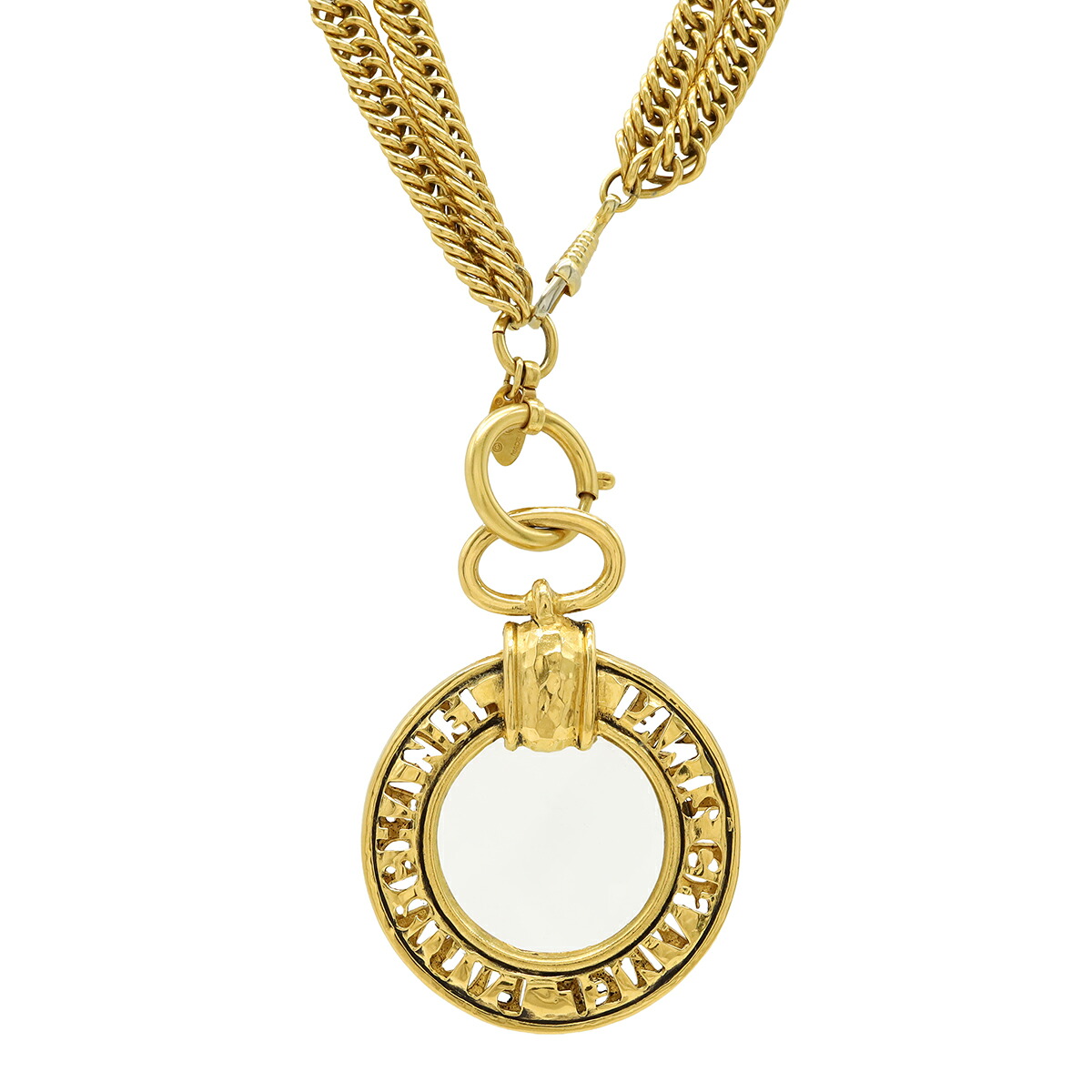 CHANEL シャネル ルーペネックレス Wチェーン ダブルチェーン ペンダント ロゴ サークル ラウンド ヴィンテージ GP ゴールド 【中古】|ブルーミン/森田質店