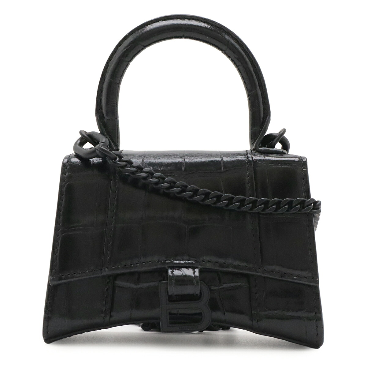 BALENCIAGA バレンシアガ アワーグラス ミニ ミニバッグ 2WAY チェーンショルダーバッグ ポシェット クロコ型押し レザー ブラック 黒 664676 【中古】|ブルーミン/森田質店