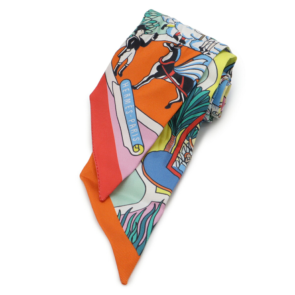 HERMES エルメス TWELL ツイリー ツイル トゥイリー スカーフ バッグアクセサリー Exposition Universelle 万国博覧 シルク100% マルチカラー 【中古】