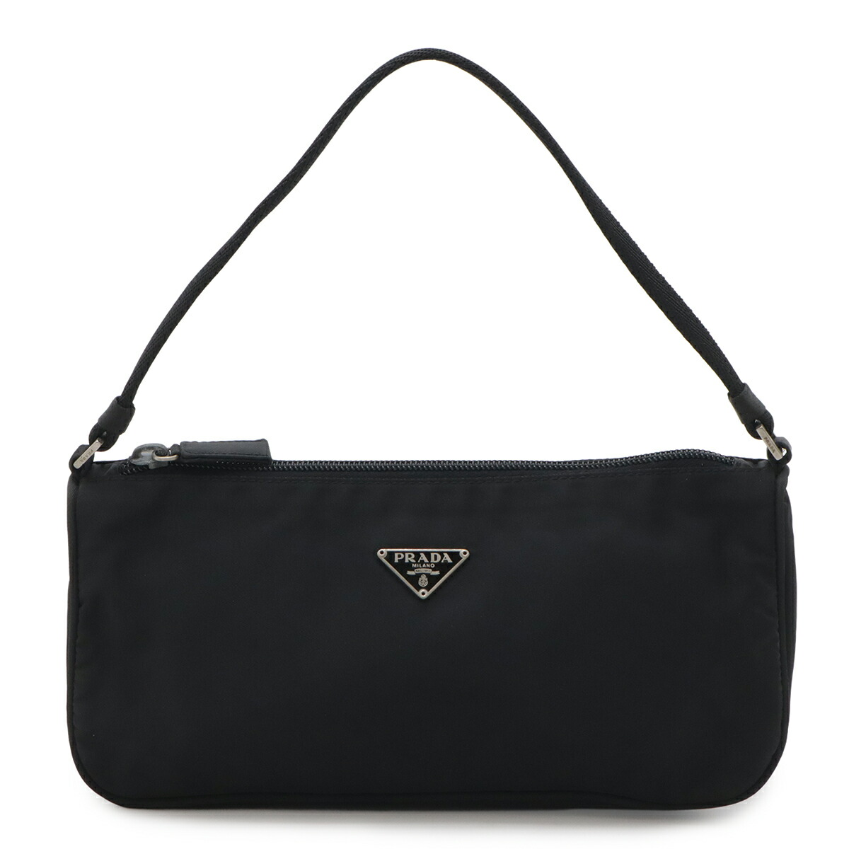 PRADA プラダ トライアングルロゴ アクセサリーポーチ ハンドバッグ パーティーバッグ ミニバッグ ナイロン NERO 黒 ブラック シルバー金具 MV633 【中古】