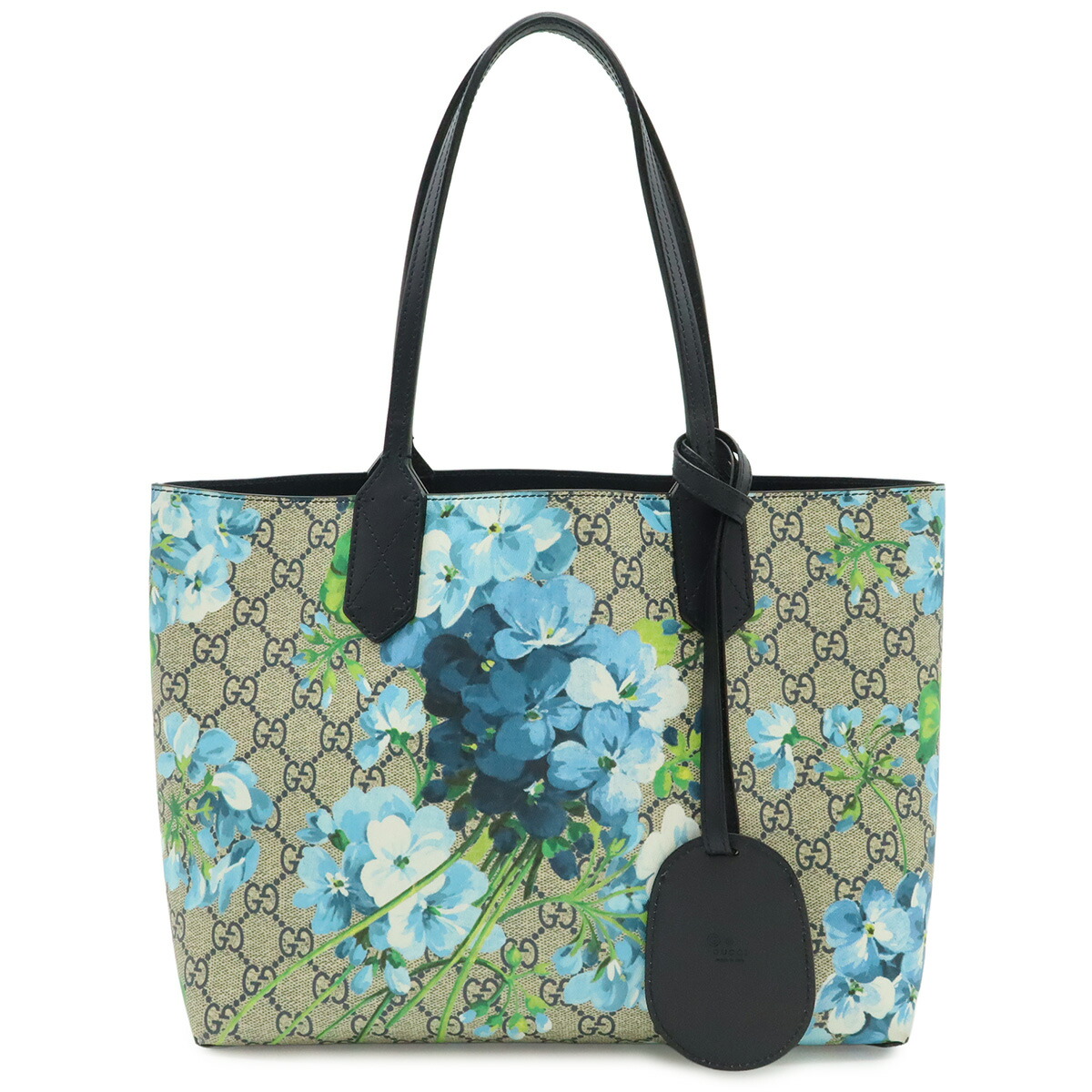 GUCCI グッチ GGブルームス GGスプリーム 花柄 リバーシブル トートバッグ ショルダーバッグ PVC レザー ベージュ ブルー系 アウトレット品 368568 【中古】|ブルーミン/森田質店