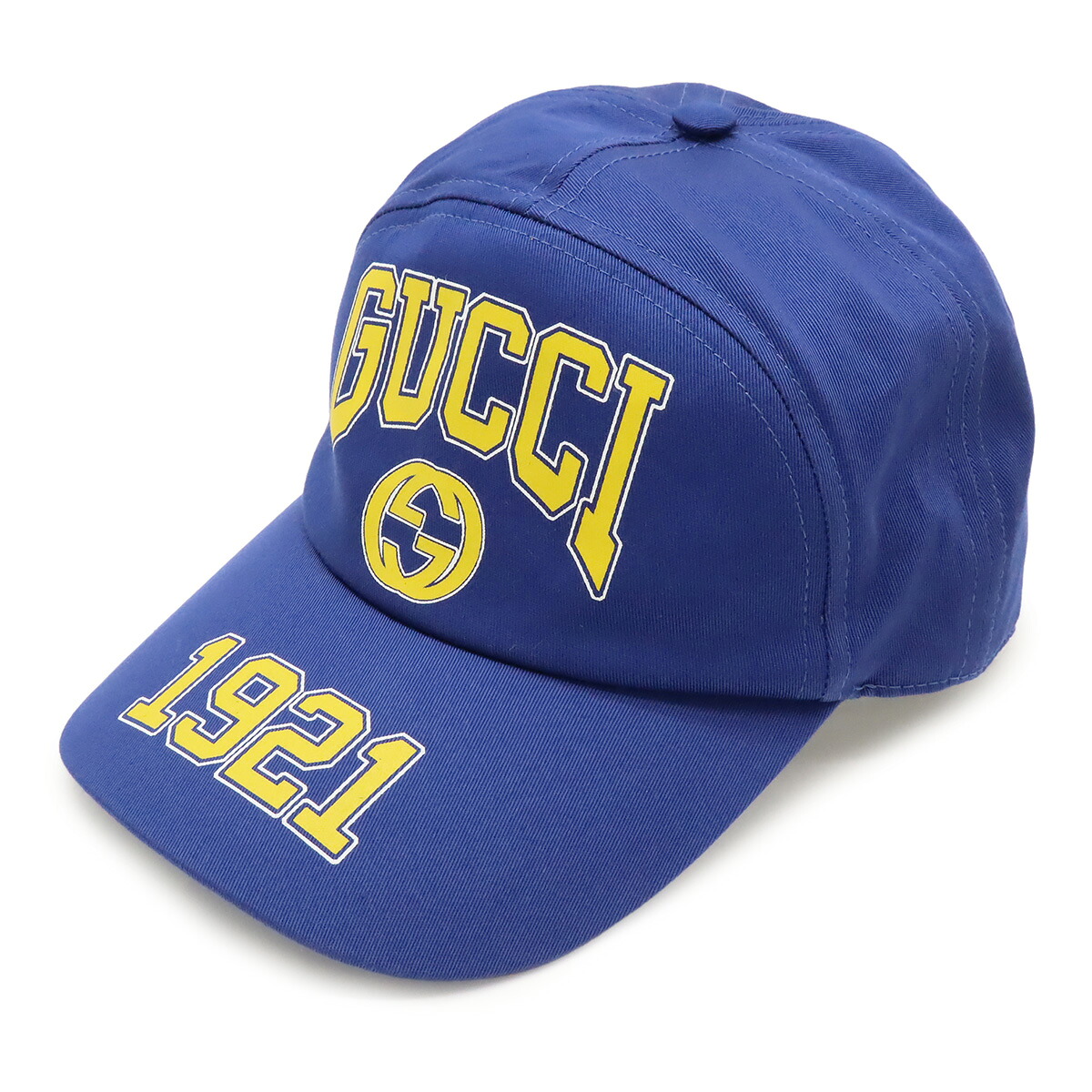 GUCCI グッチ カレッジ インターロッキングG ベースボールキャップ 帽子 コットン ブルー 青 イエロー 黄色 Mサイズ 773135 【中古】