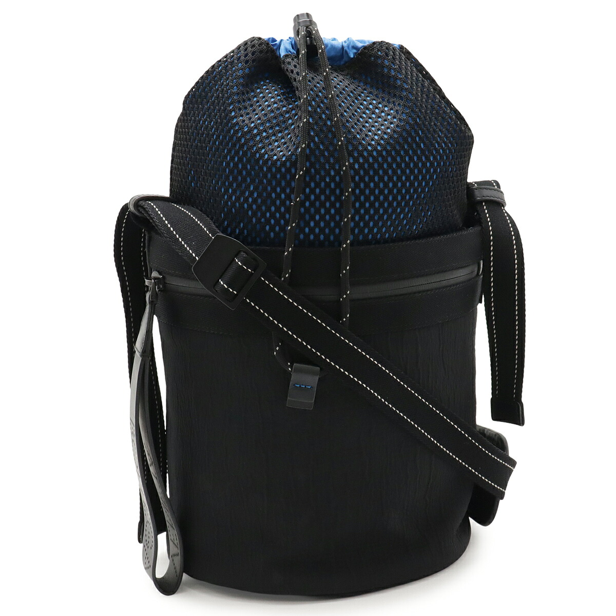 BOTTEGA VENETA ボッテガ ヴェネタ ショルダーバッグ バケツバッグ ドローストリングバッグ 巾着 メッシュ ナイロン ブラック 黒 ブルー 青 570185 【中古】