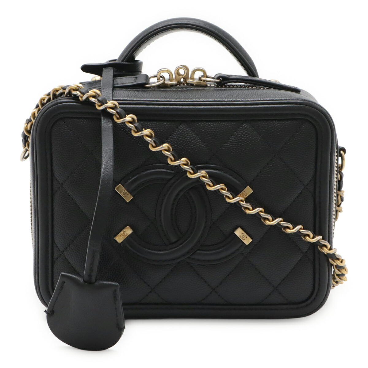 CHANEL シャネル CCフィリグリー スモール バニティバッグ ハンドバック 2WAY チェーン店ショルダーバッグ キャビア素はだ なめし革 黒いこと 黒 A93342 【中古】