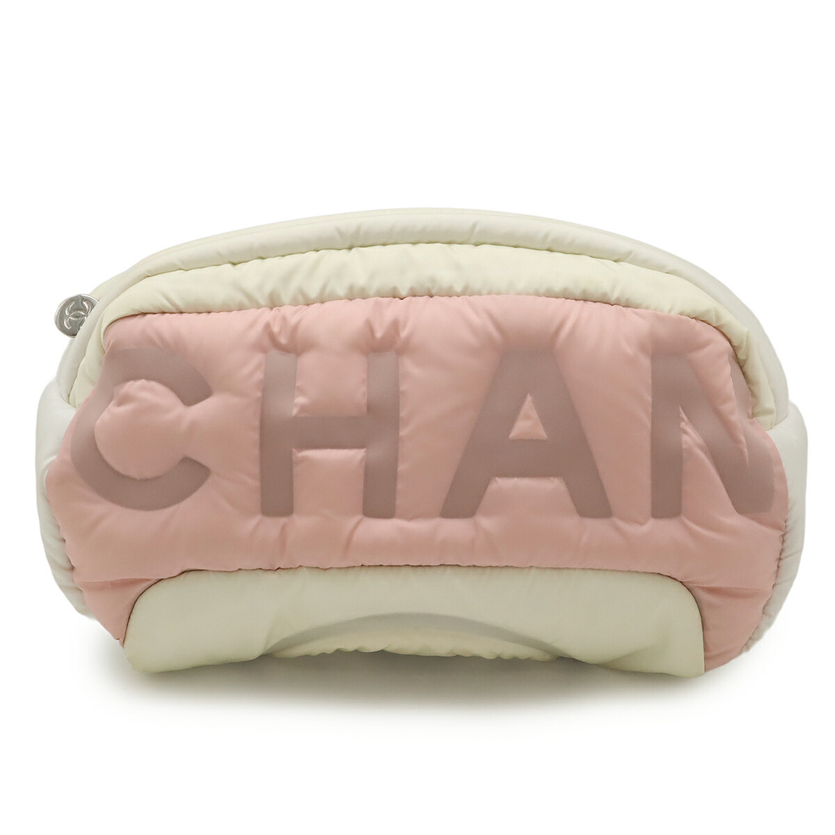 CHANEL シャネル ドゥドーヌ ロゴタイプ ココマーク 上半身御徒面子  酉の方角御徒面子  ナイロン 白いこと 白 サクラ色 しろがね色金具 【中古】