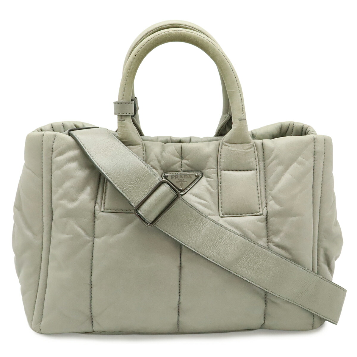 PRADA プラダ ナッパボンバー トートバッグ ハンドバック 2WAY ショルダーバッグ ナッパレザー NUBE 点火装置薄墨色 しろがね色金具 BN2653 【中古】