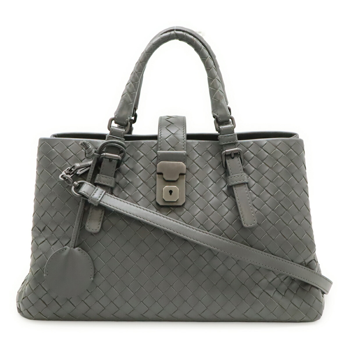 BOTTEGA VENETA ボッテガ ヴェネタ ボッテガベネタ イントレチャート スモール ローマバッグ ハンドバッグ 2WAYショルダー レザー グレー 337303 【中古】｜ブルーミン／森田質店