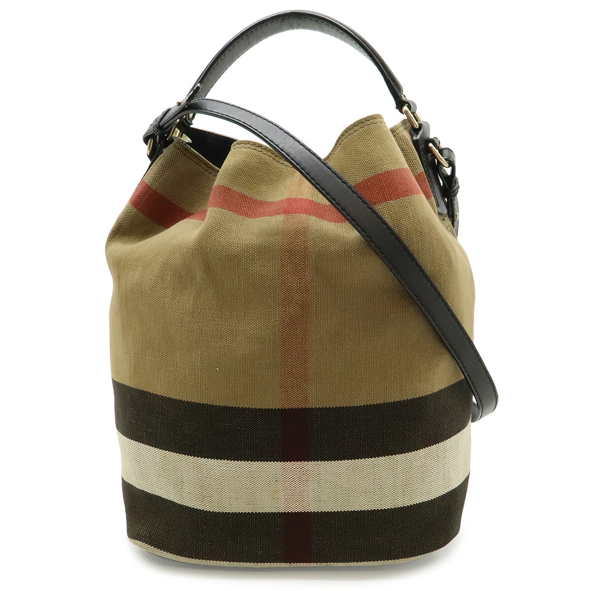 BURBERRY バーバリー アシュビー ミディアム ホーボー ノバチェック チェック柄 ショルダーバッグ 2WAY 肩掛け キャンバス レザー ブラウン 3945728 【中古】