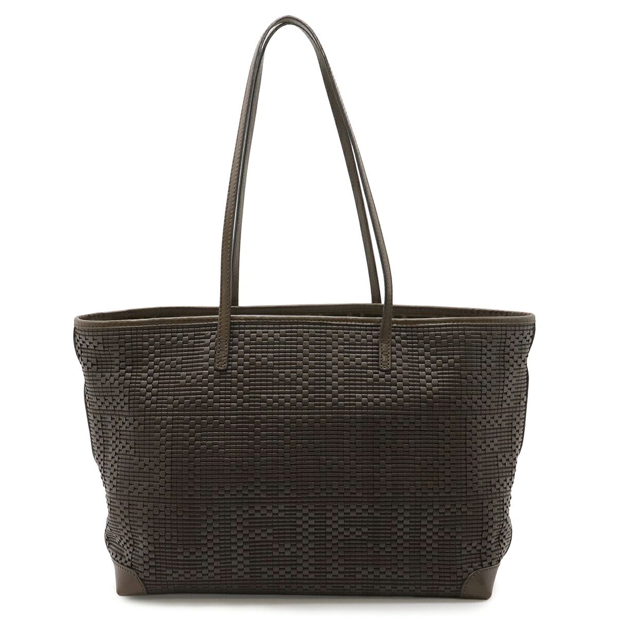 FENDI フェンディ ズッカ柄 編込み トートバッグ ショルダーバッグ ショルダートート レザー ダークブラウン 茶 8BH192 【中古】｜ブルーミン／森田質店