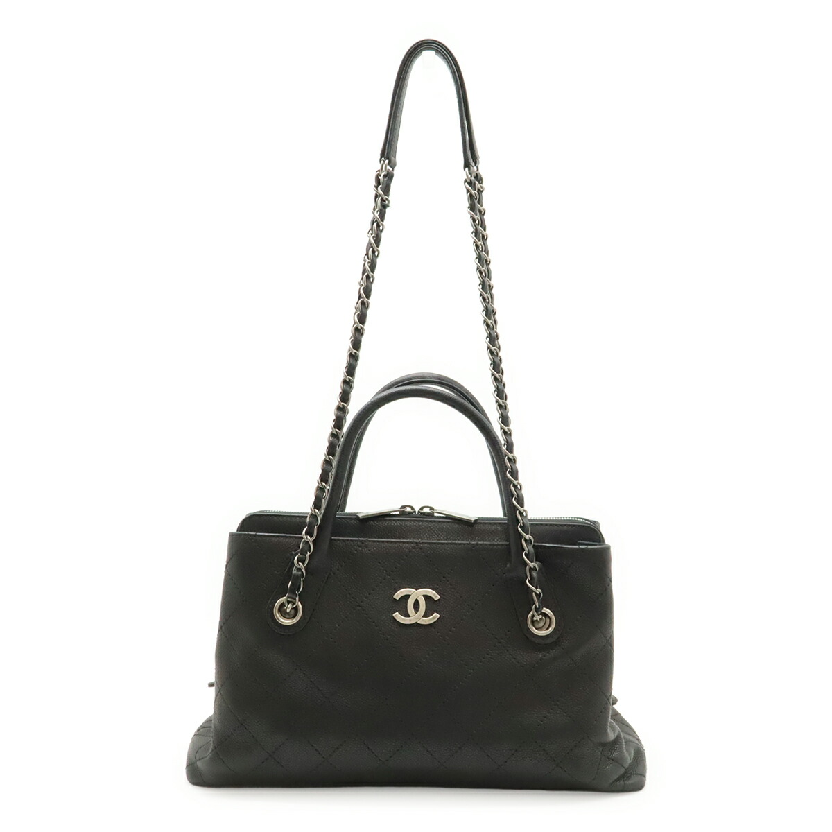 CHANEL シャネル マトラッセ ハンドバック 2WAY チェーン店肩肉 ショルダーバッグ キャビアひと肌 なめし革 黒いこと 黒 しろがね色金具 【中古】