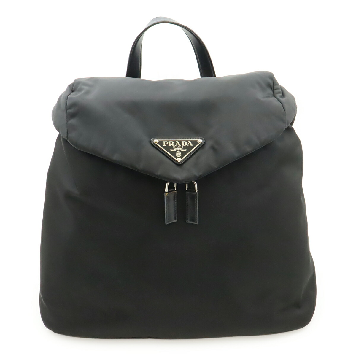 PRADA プラダ Re-Nylon リナイロン うしろ側容器に並べる 背嚢 ナイロン なめし革 NERO 黒 黒いこと しろがね色金具 2VZ095 国内ブチック買いもとめる品 【中古】