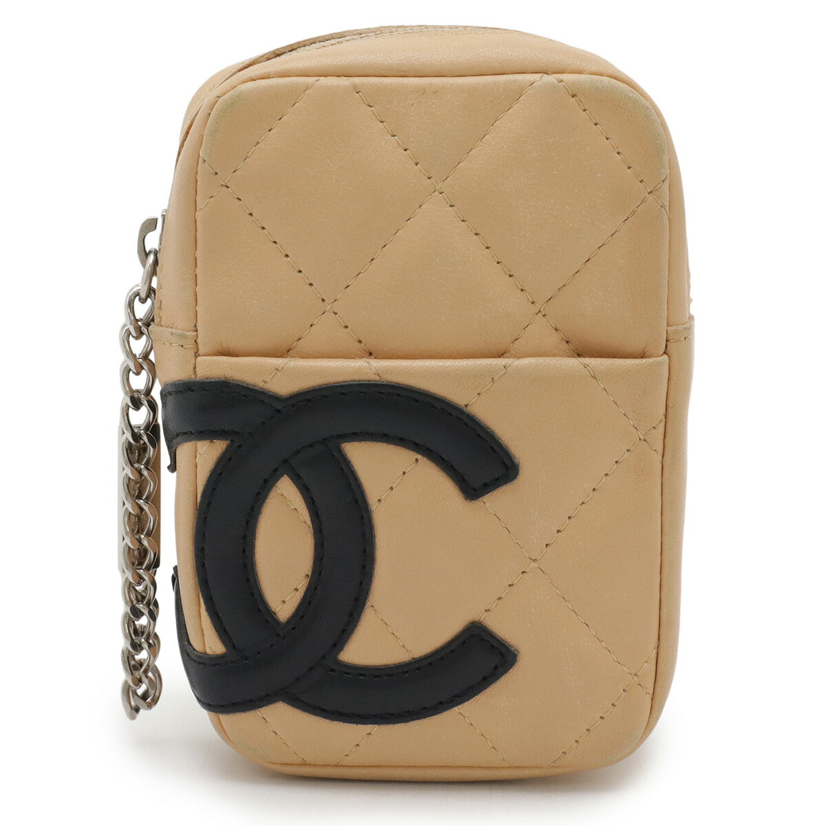 CHANEL シャネル カンボンライン シガレットケース タバコケース IQOS アイコスケース ポーチ 小物入れ レザー ベージュ ブラック 黒 A26732 【中古】