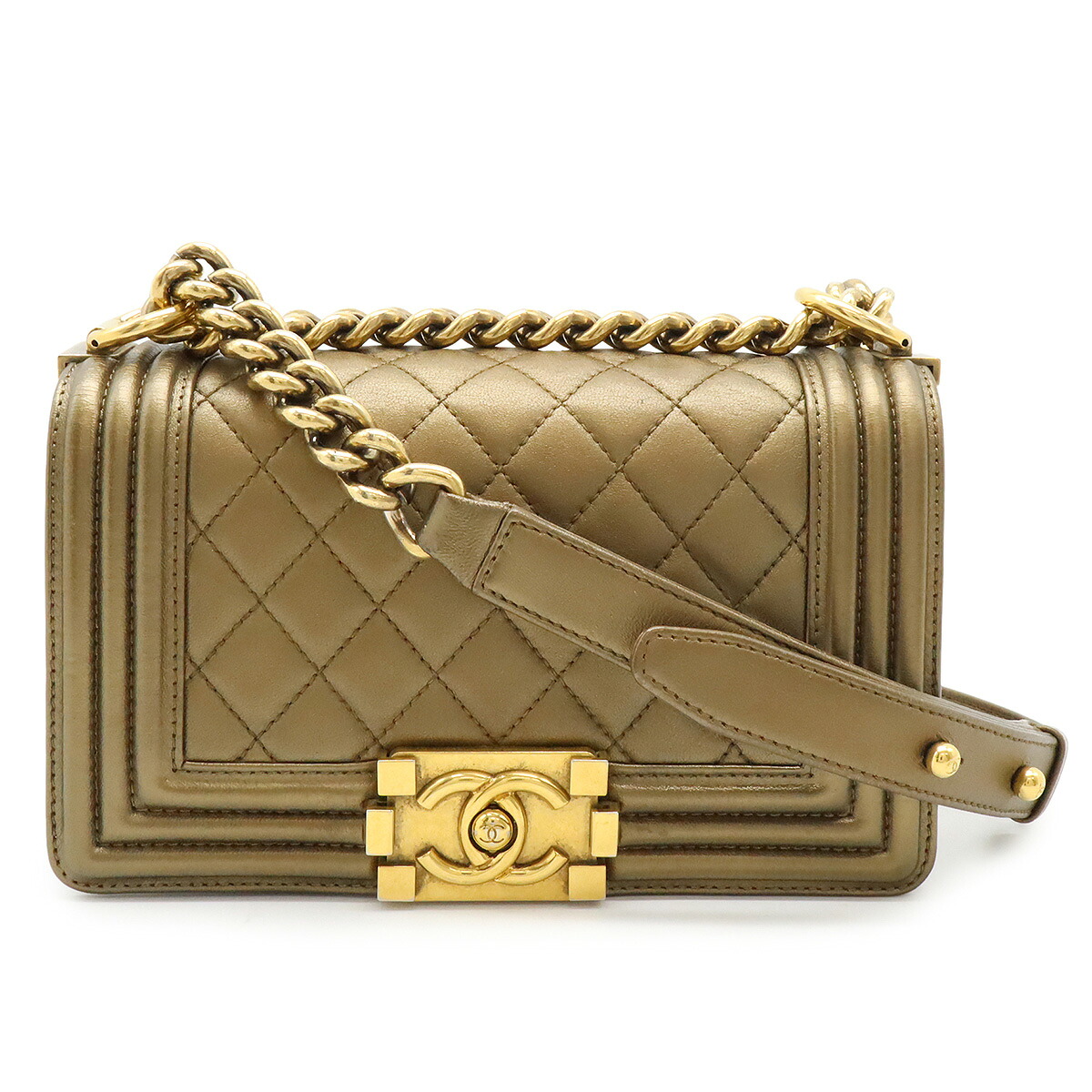 CHANEL シャネル ボーイシャネル20 マトラッセ ココマーク チェーンショルダーバッグ 斜め掛け レザー ブロンズゴールド ゴールド金具 A67085 【中古】