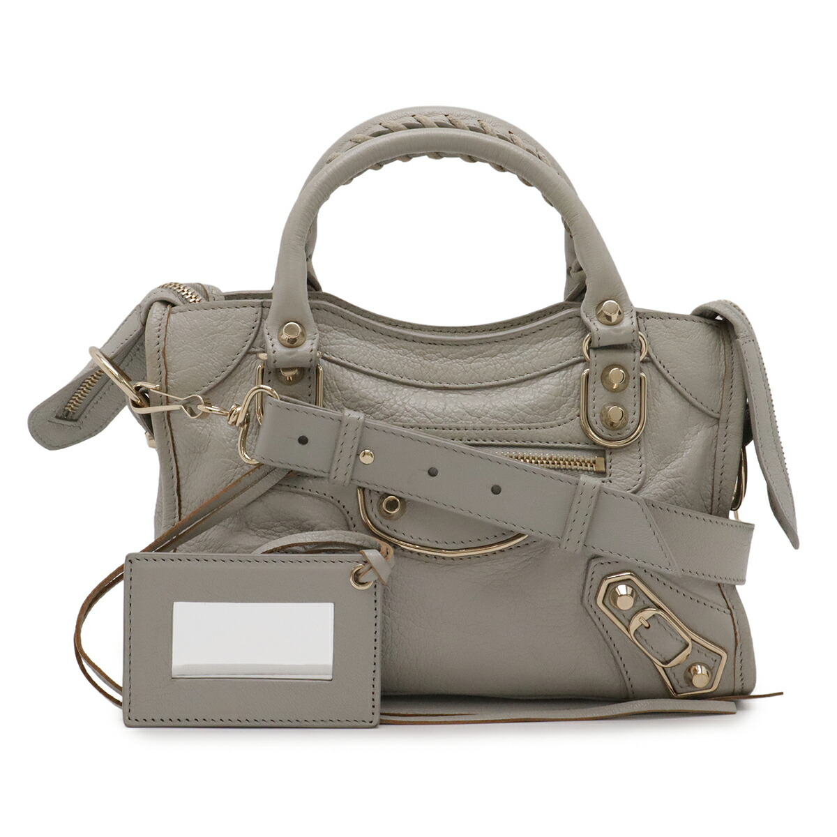 BALENCIAGA バレンシアガ クラシック ミニ シティ ハンドバッグ ミニバッグ 2WAY ショルダーバッグ レザー ライトグレー ミラー付き 300295 【中古】｜ブルーミン／森田質店