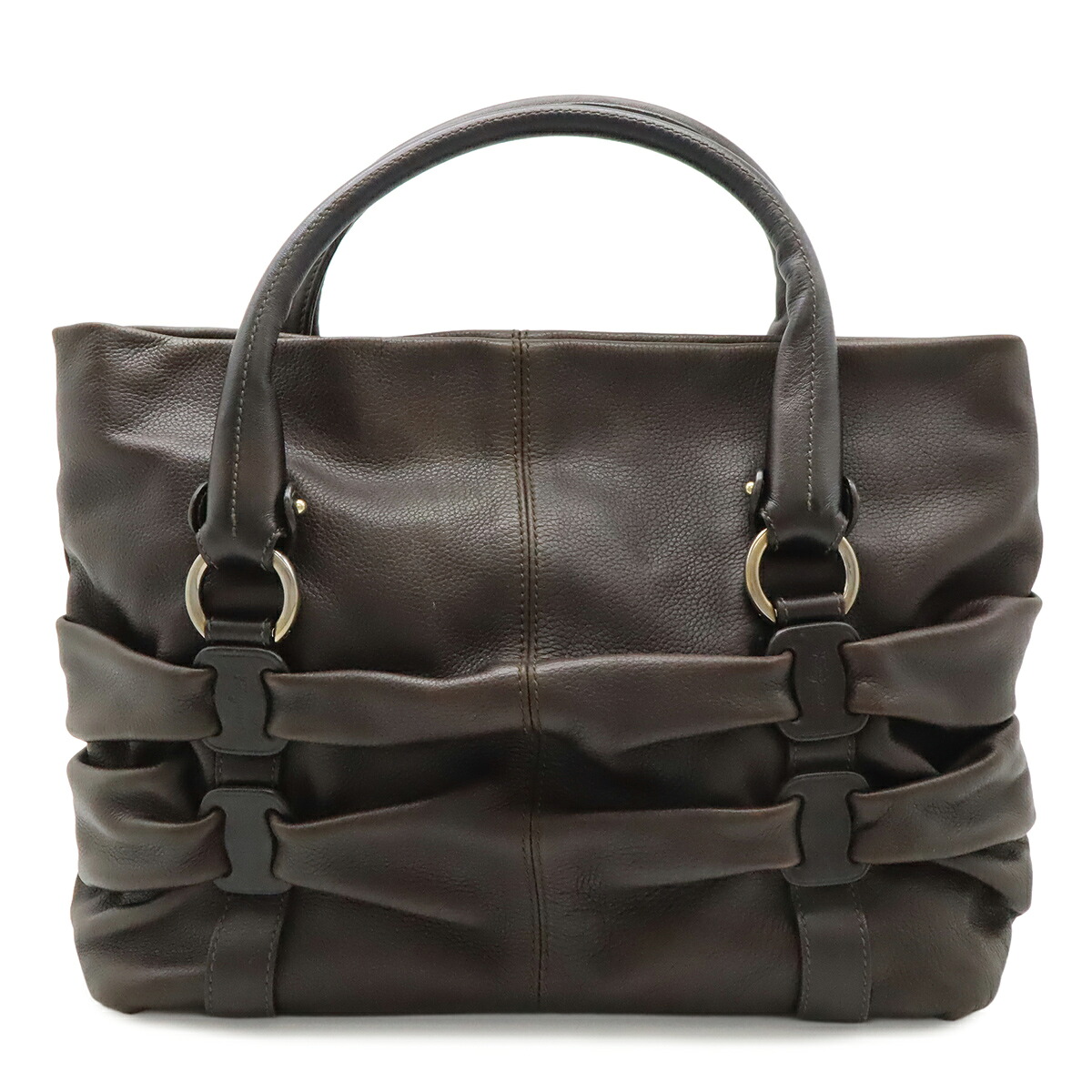 Salvatore Ferragamo サルヴァトーレ フェラガモ ヴァラ ドレープ ハンドバッグ トートバッグ レザー ダークブラウン GG-21B174 【中古】｜ブルーミン／森田質店