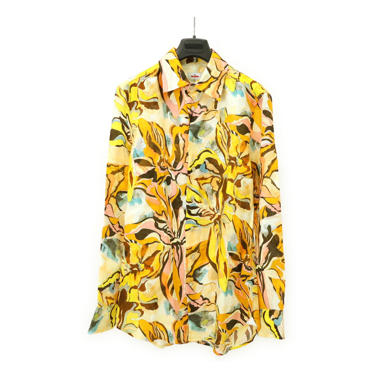ETRO エトロ Yシャツ ワイシャツ 長袖シャツ 花柄 フラワー リネン100% 麻100% イエロー オレンジ マルチカラー #38 アウトレット品 【中古】｜ブルーミン／森田質店