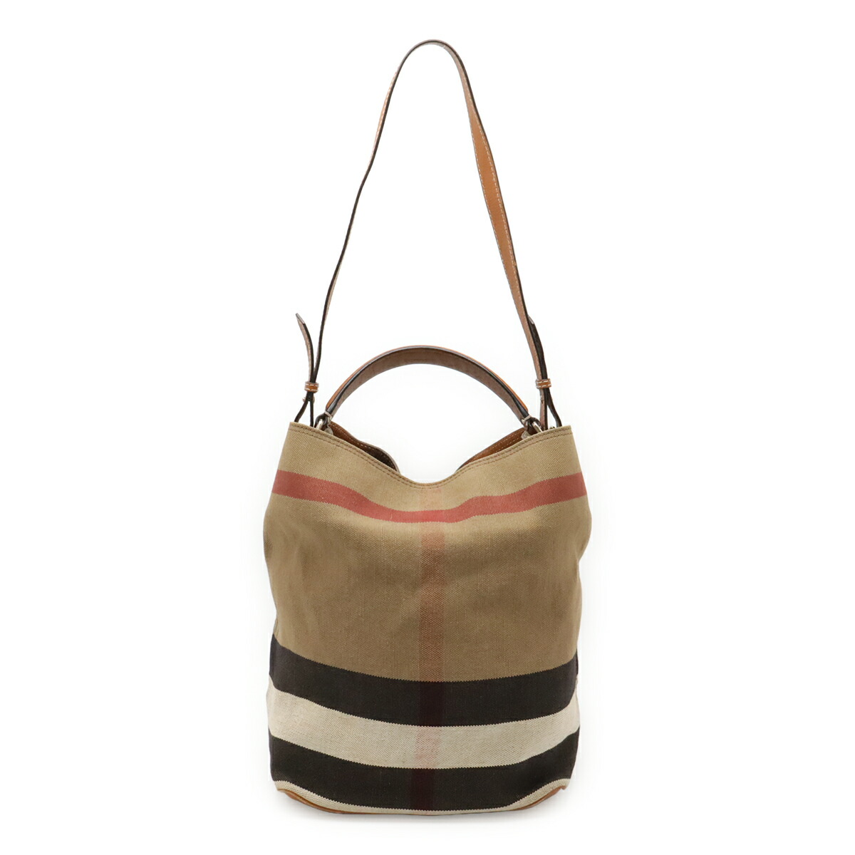 BURBERRY バーバリー アシュビー 並み並み ホー洋弓 ノバチェック 読み合わせる柄 ショルダーバッグ 2WAY 肩かけ 帆布 なめし革 赤銅色 3945742 【中古】