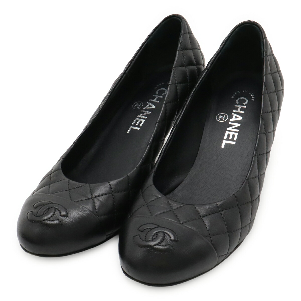 CHANEL シャネル マトラッセ ココマーク パンプス コーンヒール レザー ブラック 黒 #37 日本サイズ約24cm G30354 【中古】|ブルーミン/森田質店