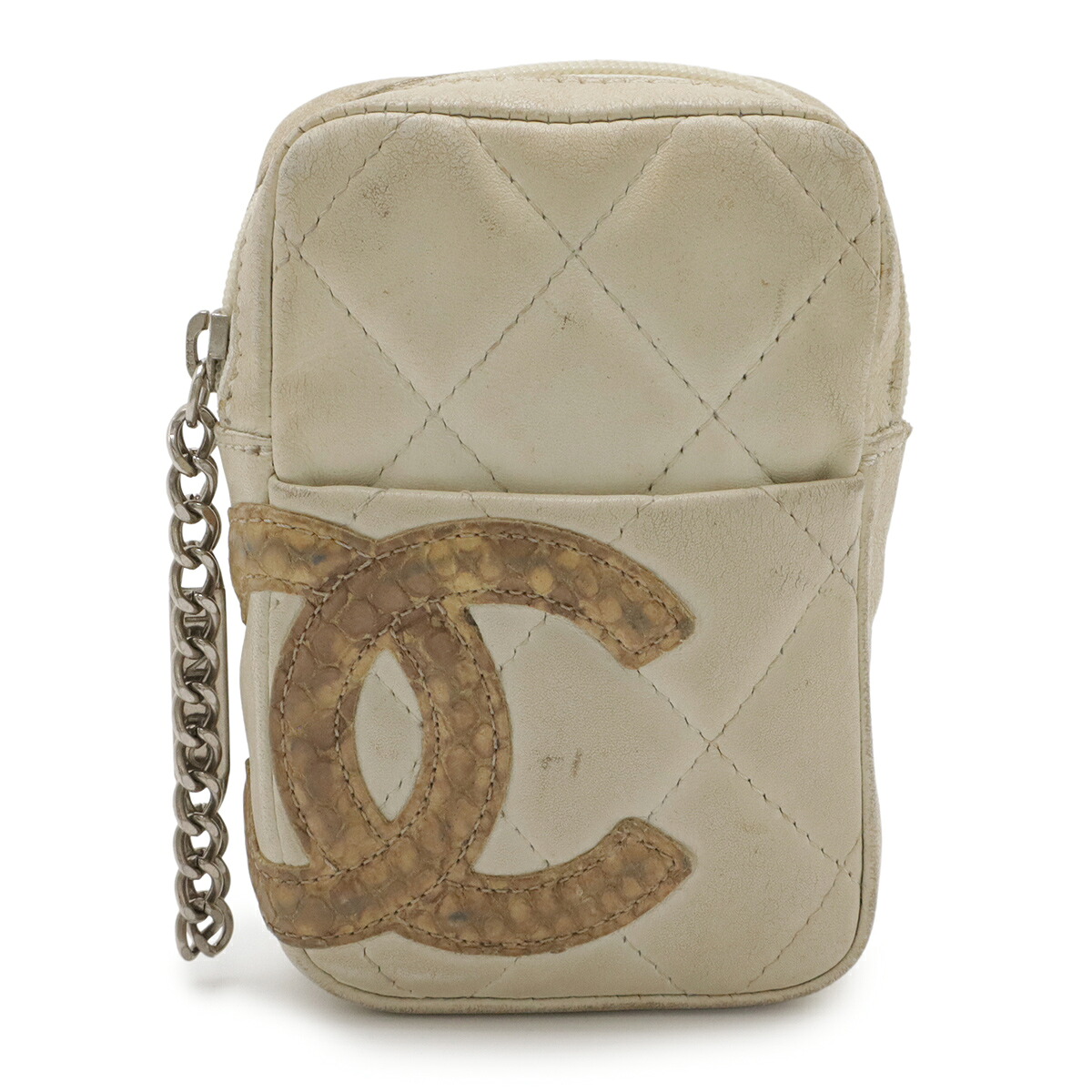 CHANEL シャネル カンボンライン シガレットケース タバコケース IQOS アイコスケース ポーチ レザー パイソン アイボリー ベージュ A26732 【中古】