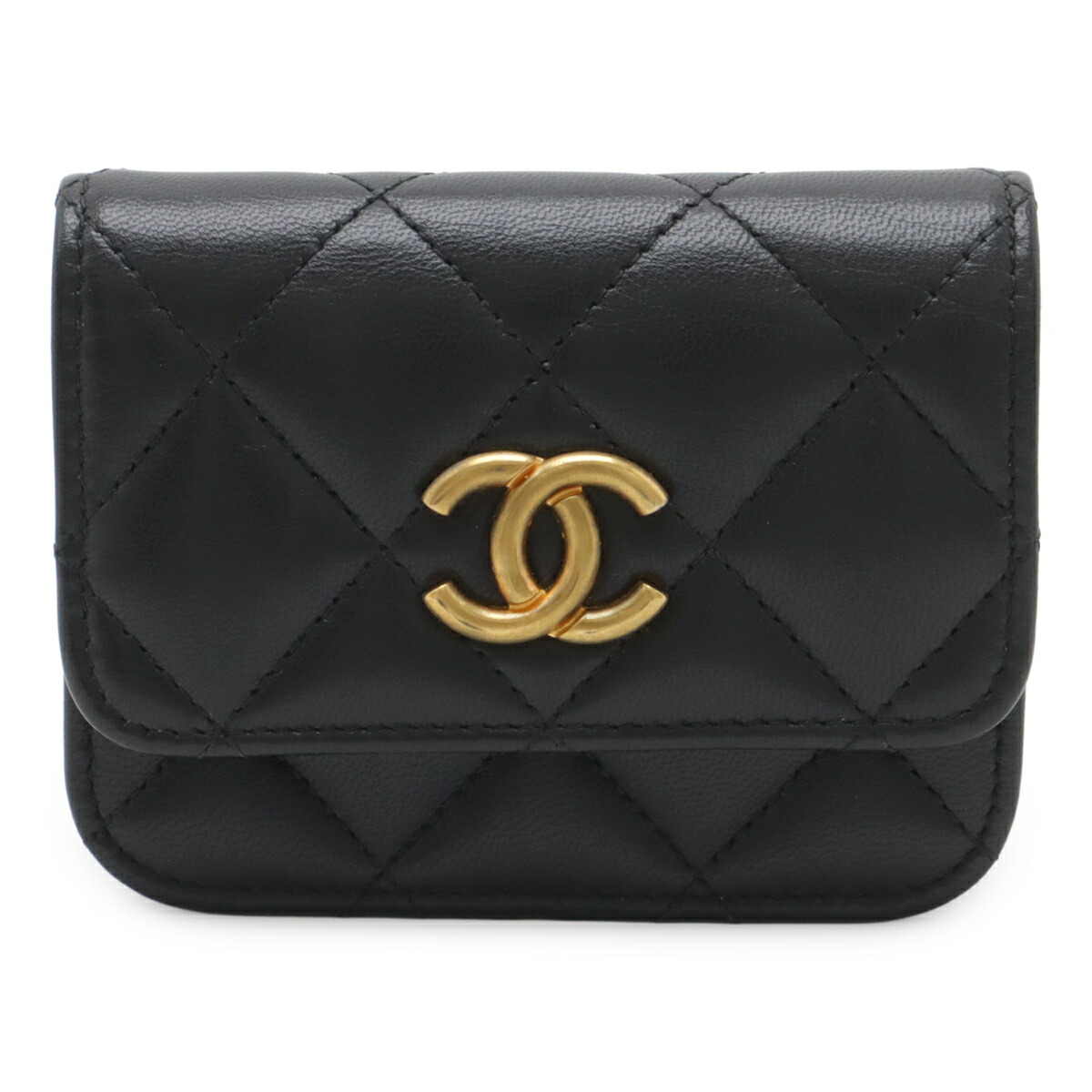 CHANEL シャネル マトラッセ ココマーク ミニ 酉の方角御徒面子 酉の方角合切袋 チェーン店 なめし革 黒いこと 黒 ゴールド金具 しろがね色金具 AP2549 【中古】