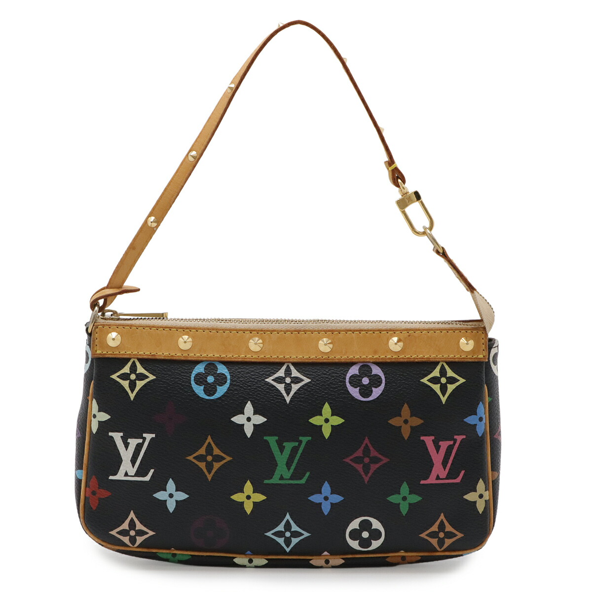 LOUIS VUITTON ルイ ヴィトン モノグラムマルチ色つや ポシェット アクセソワール 付属物合切袋 小入れもの ノワール 黒 黒いこと M92648 【中古】