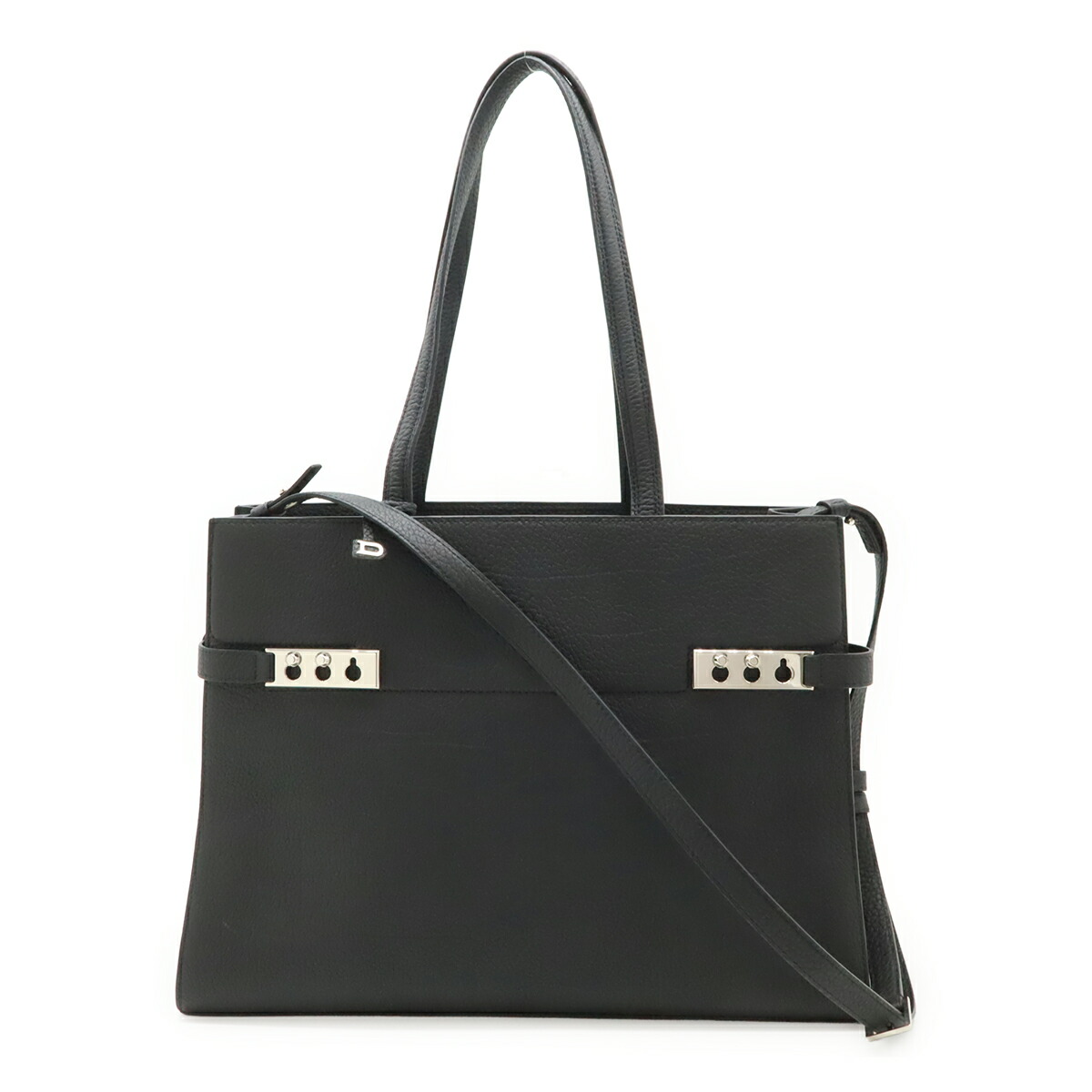 DELVAUX デルヴォー タンペート トート トートバッグ ショルダーバッグ 2WAY 肩かけ 曲がった掛け なめし革 黒いこと 黒 しろがね色金具 【中古】