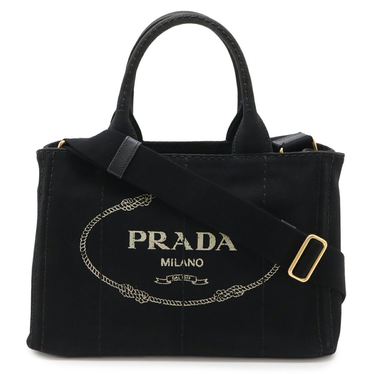 PRADA プラダ CANAPA カナパ トートバッグ 2WAY ショルダーバッグ 斜め掛け キャンバス NERO 黒 ブラック ゴールド金具 1BG439 22650344_1.jpg