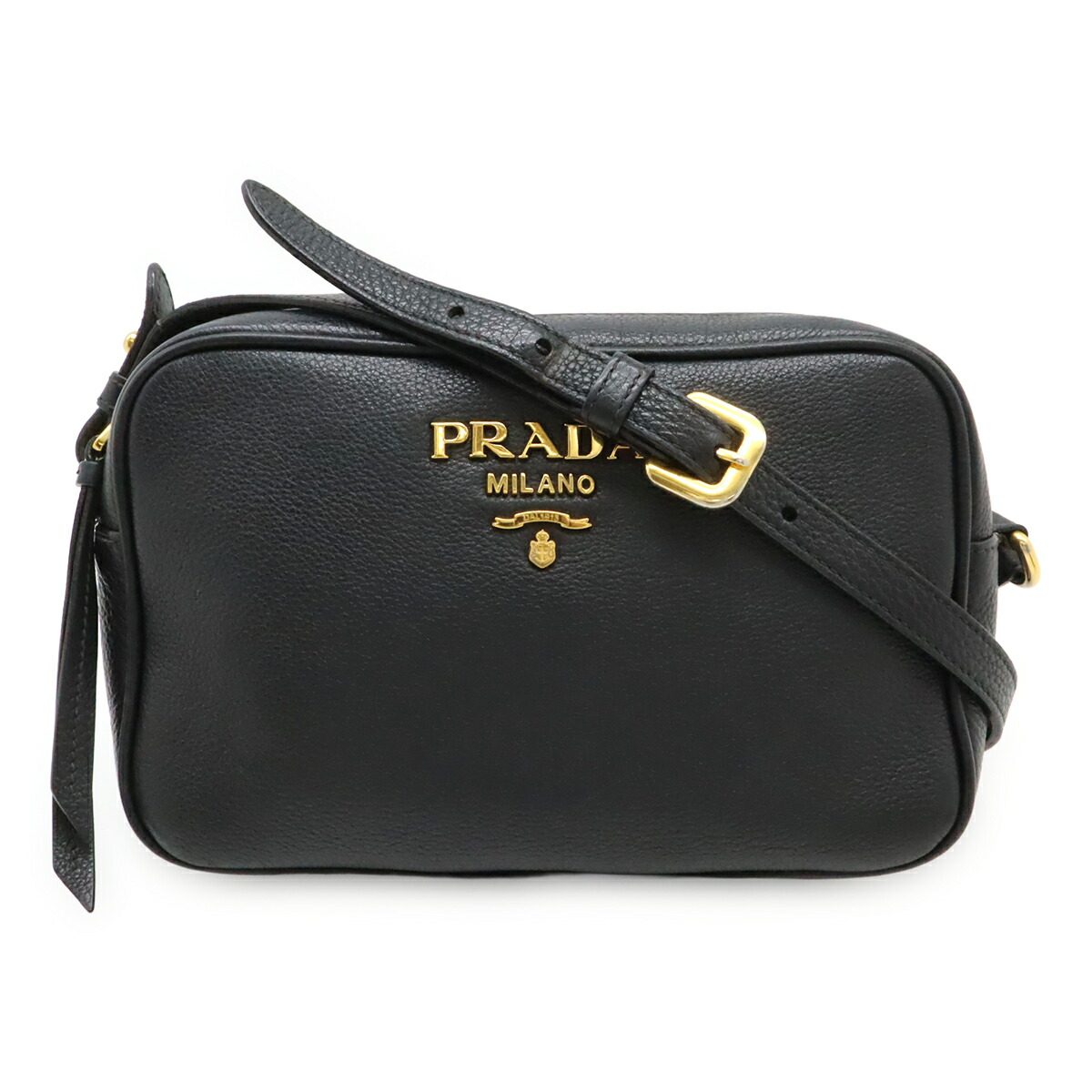 PRADA プラダ VITELLO PHENIX ショルダーバッグ 曲がった掛け ポシェット なめし革 NERO 黒 黒いこと ゴールド金具 国内逃げ道買いもとめる品 1BH103 【中古】