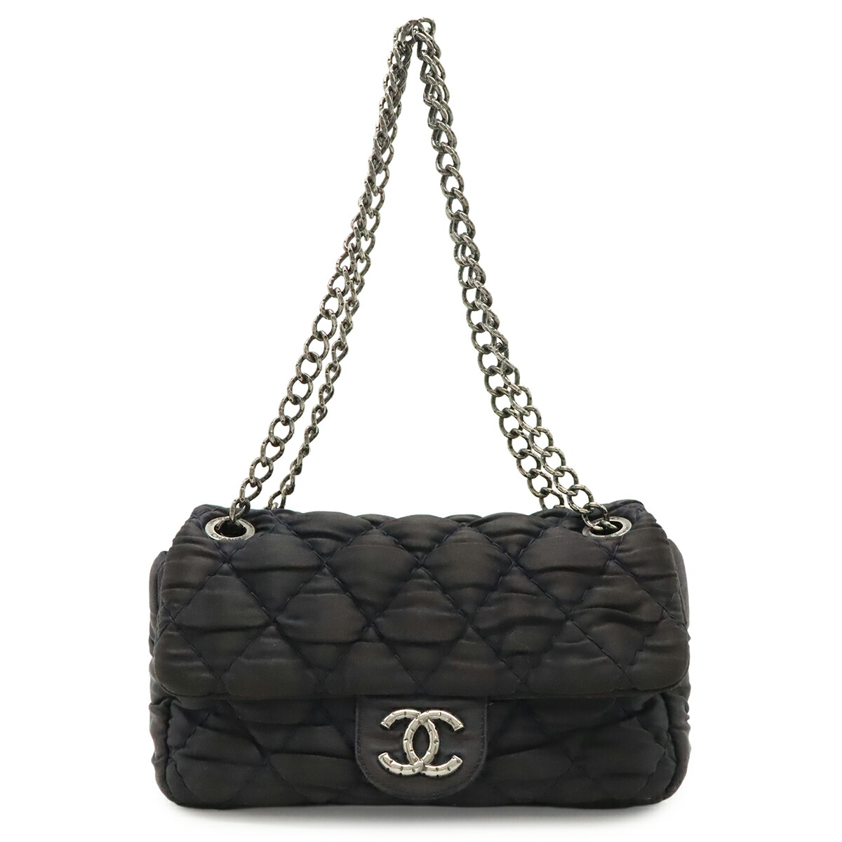 CHANEL シャネル ワイルドステッチ マトラッセ ココマーク チェーンショルダー ショルダーバッグ サテン ダークネイビー 濃紺 シルバー金具 【中古】