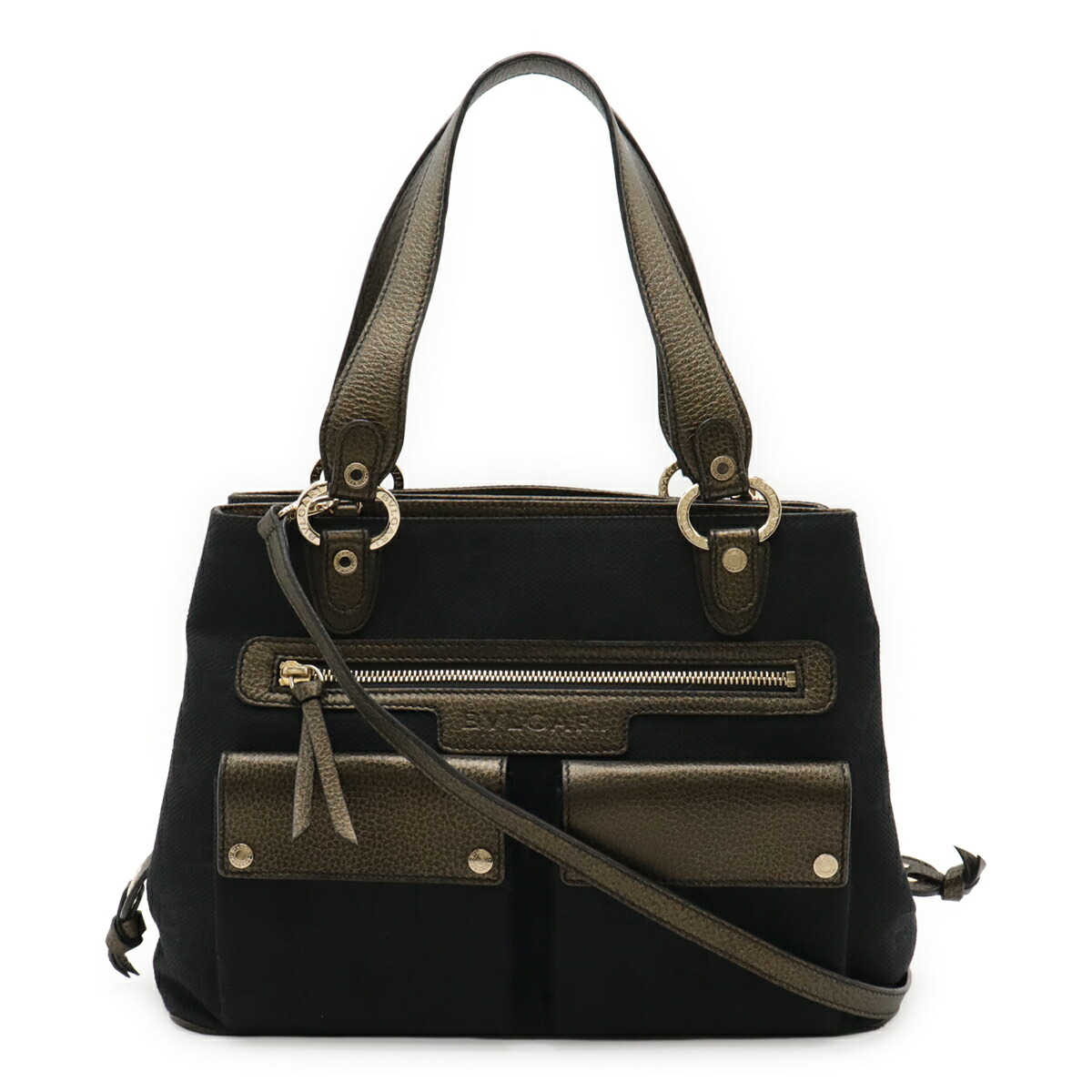 新品 ブルガリ ハンドバッグ ショルダーバッグ 2way レザー ブラックロゴ ブルガリ BVLGARI チャンドラ ブラック レザー 2WAYバッグ