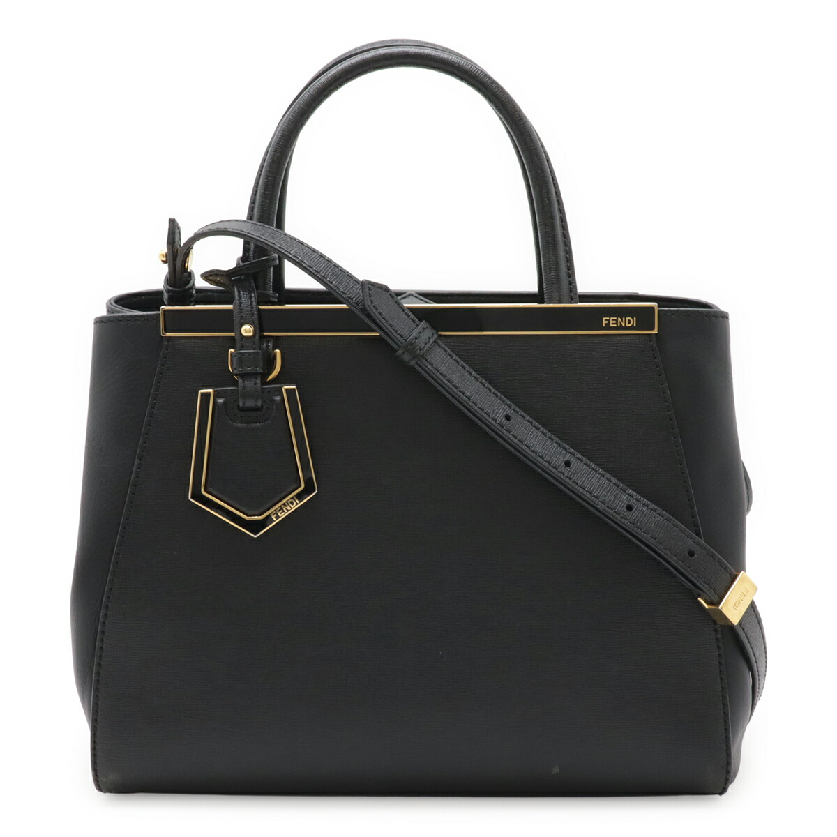 FENDI フェンディ PETITE 2JOURS プチ トゥージュール ハンドバック トートバッグ 2WAY ショルダーバッグ なめし革 黒いこと 黒 ゴールド金具 8BH253 【中古】