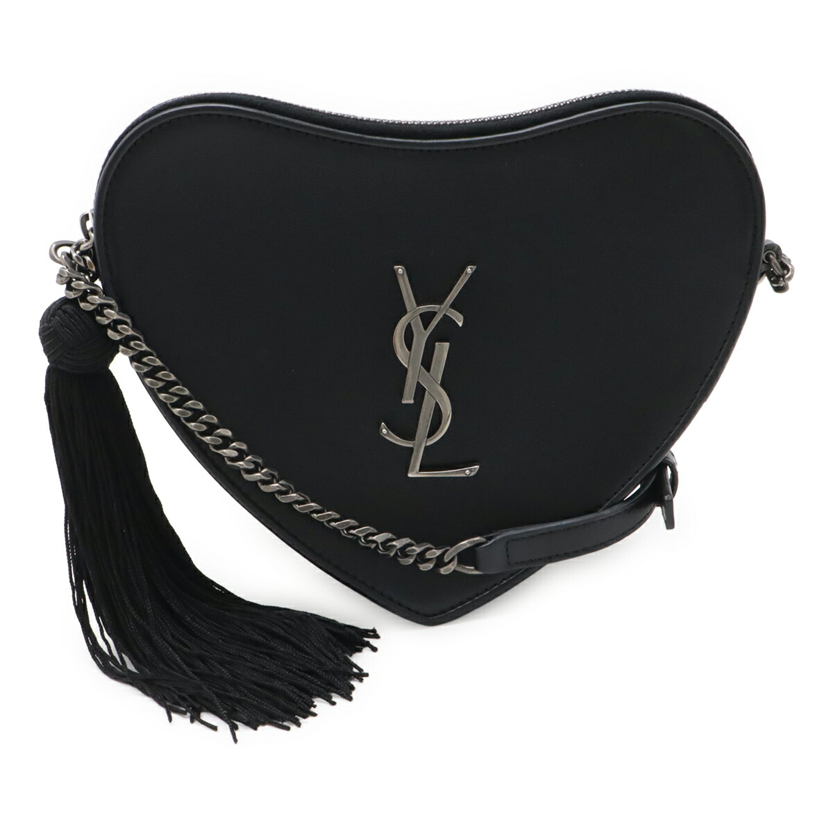 SAINT LAURENT PARIS サン ローラン 光の都市 YSL イブサンローラン ハート型 ポシェット チェーン店ショルダーバッグ タッセル なめし革 黒いこと 540694 【中古】