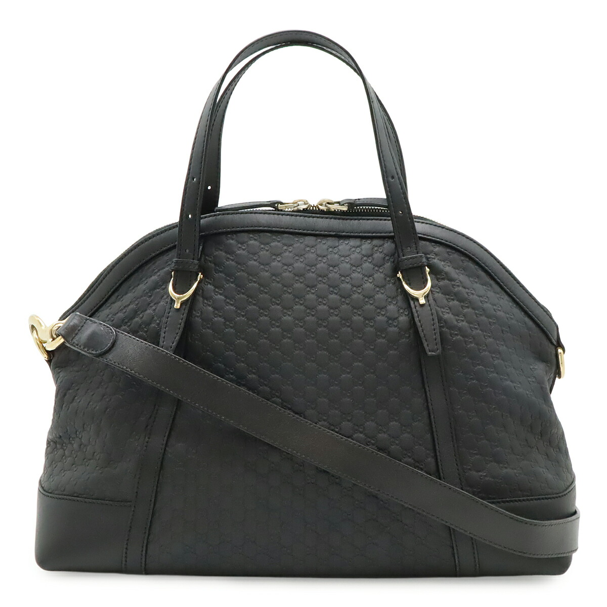 GUCCI グッチ マイクログッチシマ ハンドバック トートバッグ 2WAY ショルダーバッグ 曲がった掛け なめし革 黒いこと 黒 ゴールド金具 309614 【中古】