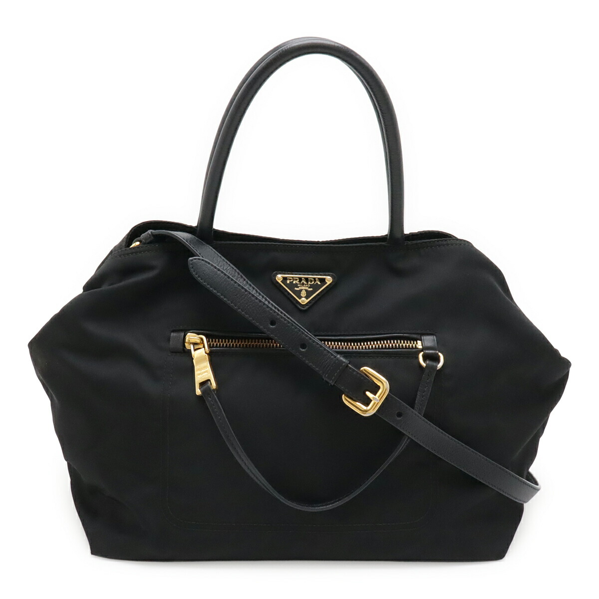 PRADA プラダ トートバッグ ハンドバック 2WAY ショルダーバッグ 曲がった掛け ナイロン なめし革 NERO 黒いこと 黒 ゴールド金具 BN1825 【中古】