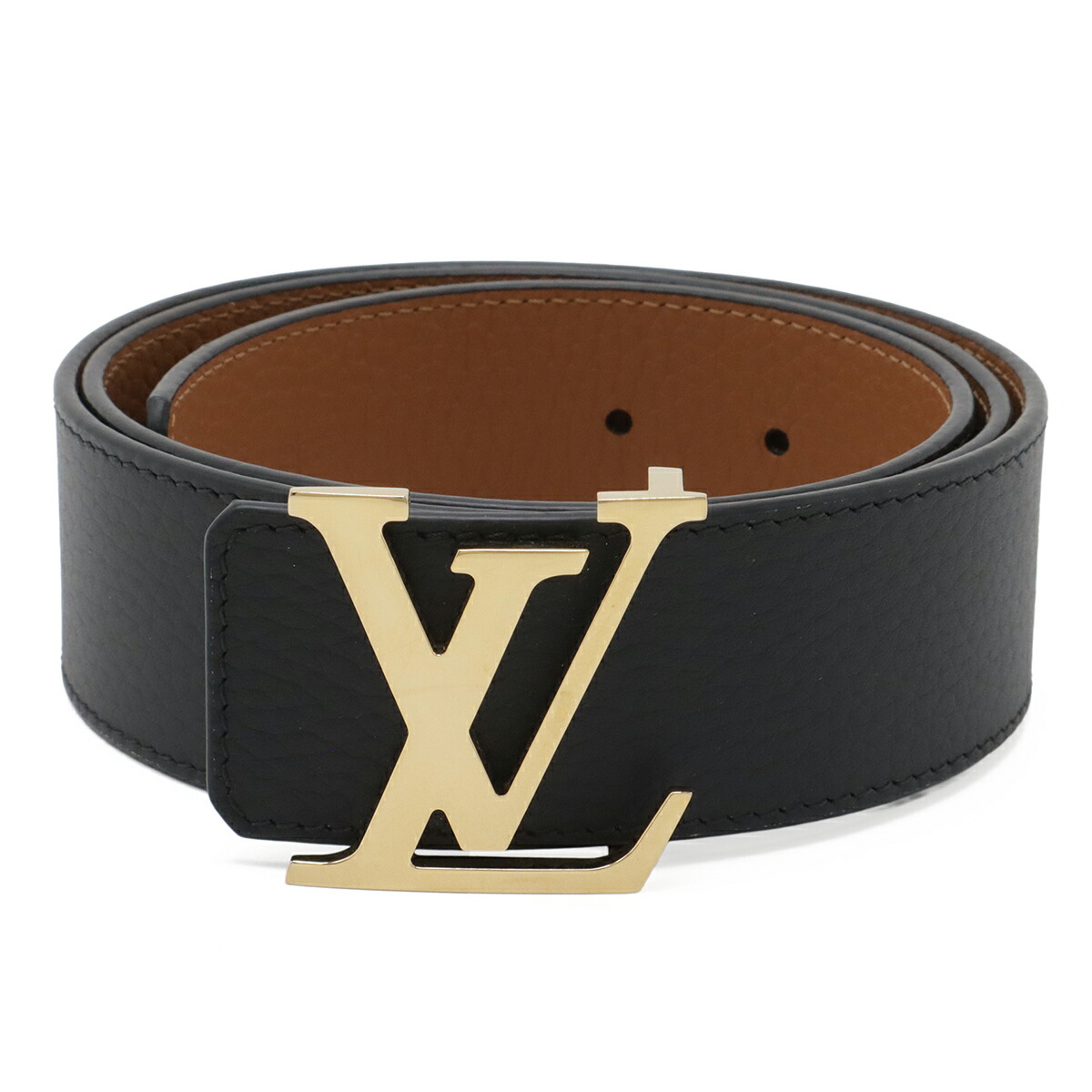 LOUIS VUITTON ルイ ヴィトン 胴締め LV かしら文字 40MM リヴァーシブル 胴締め トリヨンレザー 黒いこと 赤銅色 ゴールド金具 #85 M9151V 【中古】
