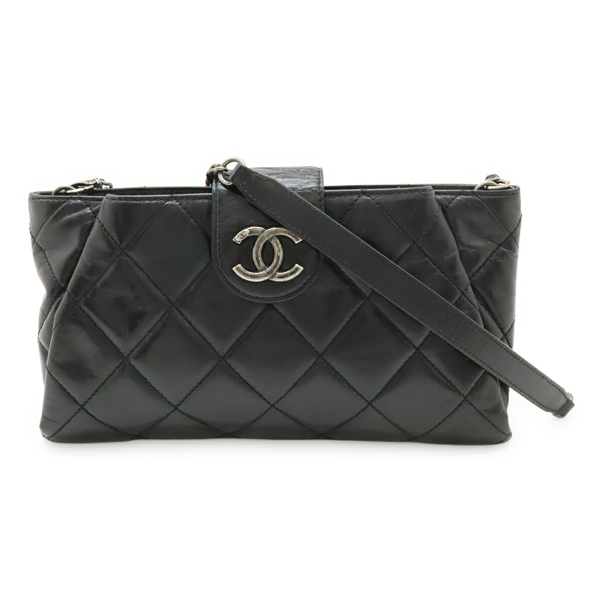 CHANEL シャネル ココプリーツ ココマーク ショルダーバッグ チェーンショルダー パーティーバッグ レザー ブラック 黒 シルバー金具 【中古】｜ブルーミン／森田質店