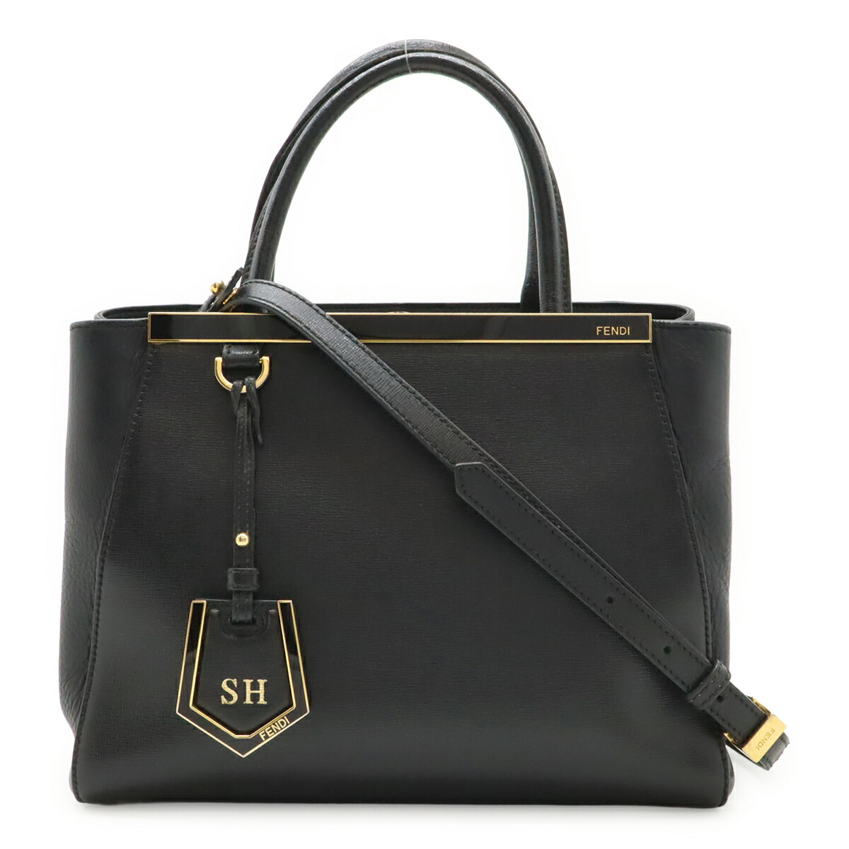 FENDI フェンディ PETITE 2JOURS プチ トゥージュール ハンドバック トートバッグ 2WAY ショルダーバッグ なめし革 黒いこと 黒 ゴールド金具 8BH253 【中古】