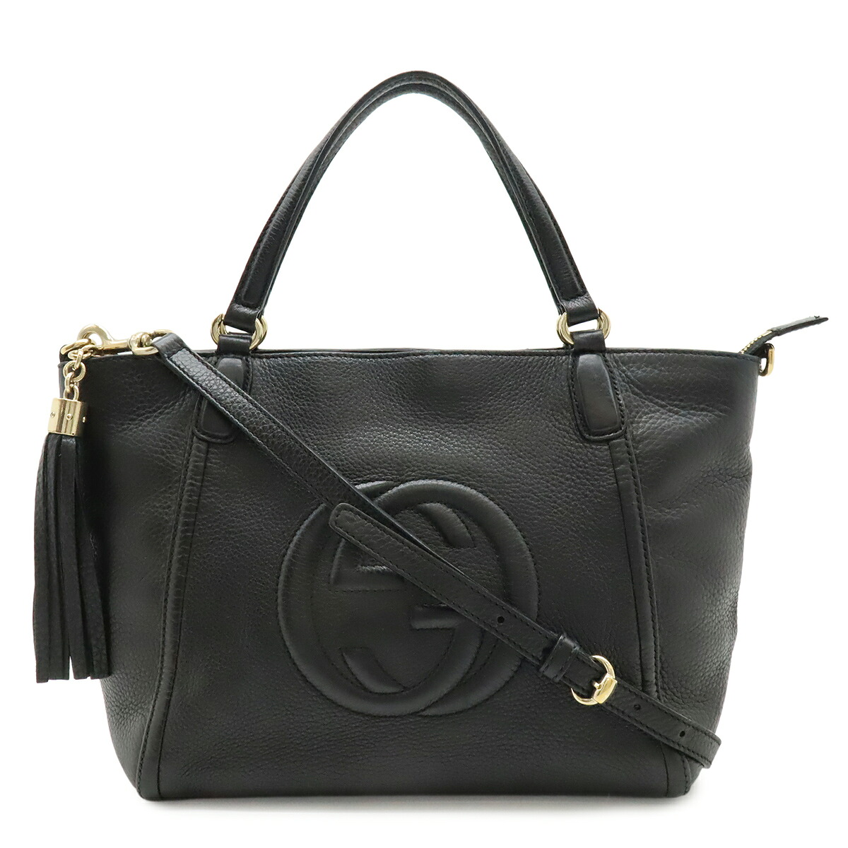 GUCCI グッチ ソーホー インターロッキングG トートバッグ 2WAY ショルダーバッグ フリンジ タッセル なめし革 黒いこと 黒 ゴールド金具 369176 【中古】
