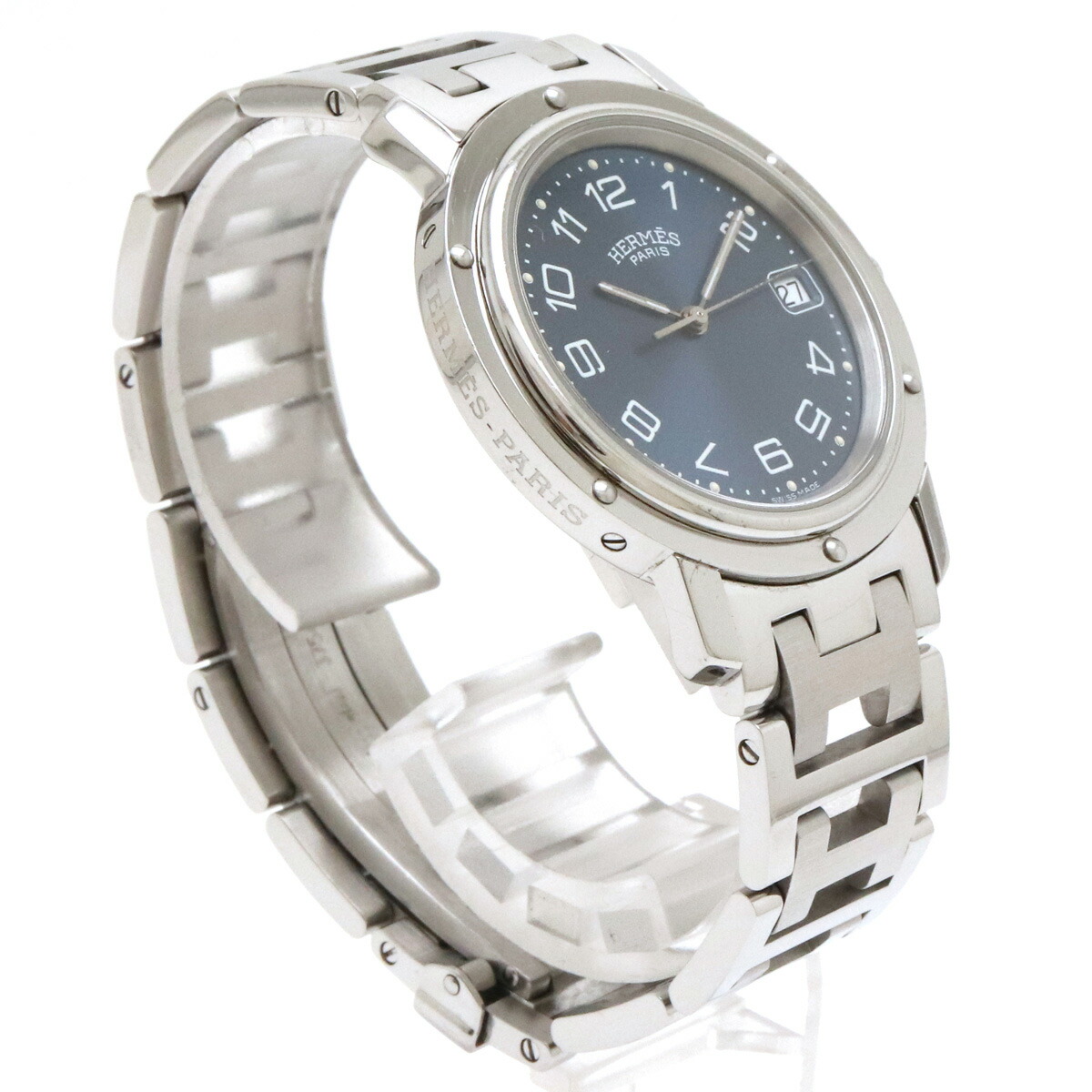 ☆正規品新品未使用品 HERMES エルメス クリッパー デイト ブルー文字盤 SS メンズ クォーツ 腕時計 CL6.710 