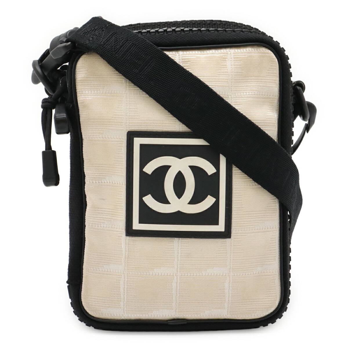 CHANEL シャネル スポーツライン ニュートラベルライン ココマーク ショルダーバッグ 2WAY ウエストポーチ ナイロン アイボリー ブラック A22059 【中古】